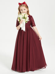 Robes de Demoiselle d'Honneur Junior en Dentelle à Demi-Manches Cabernet