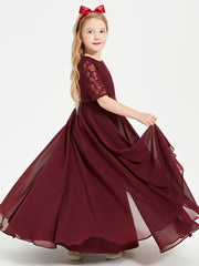 Robes de Demoiselle d'Honneur Junior en Dentelle à Demi-Manches Cabernet