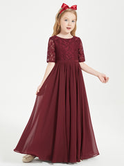 Robes de Demoiselle d'Honneur Junior en Dentelle à Demi-Manches Cabernet