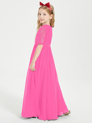 Robes de Demoiselle d'Honneur Junior en Dentelle à Demi-Manches Azalée
