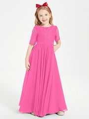 Robes de Demoiselle d'Honneur Junior en Dentelle à Demi-Manches Azalée