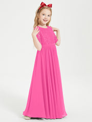 Robes de Demoiselle d'Honneur Junior en Dentelle à Demi-Manches Azalée
