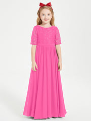 Robes de Demoiselle d'Honneur Junior en Dentelle à Demi-Manches Azalée
