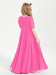 Robes de Demoiselle d'Honneur Junior en Dentelle à Demi-Manches Azalée