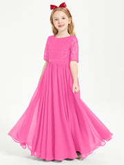 Robes de Demoiselle d'Honneur Junior en Dentelle à Demi-Manches Azalée