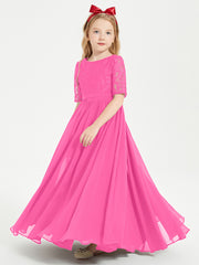 Robes de Demoiselle d'Honneur Junior en Dentelle à Demi-Manches Azalée