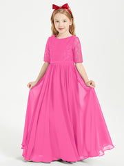 Robes de Demoiselle d'Honneur Junior en Dentelle à Demi-Manches Azalée