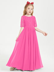 Robes de Demoiselle d'Honneur Junior en Dentelle à Demi-Manches Azalée