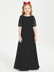 Robes de Demoiselle d'Honneur Junior en Dentelle à Demi-Manches Noir