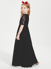 Robes de Demoiselle d'Honneur Junior en Dentelle à Demi-Manches Noir