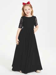 Robes de Demoiselle d'Honneur Junior en Dentelle à Demi-Manches Noir