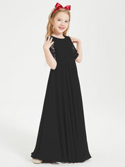 Robes de Demoiselle d'Honneur Junior en Dentelle à Demi-Manches Noir