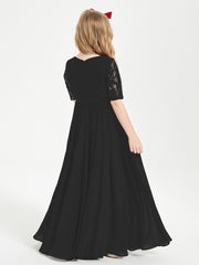 Robes de Demoiselle d'Honneur Junior en Dentelle à Demi-Manches Noir