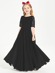 Robes de Demoiselle d'Honneur Junior en Dentelle à Demi-Manches Noir