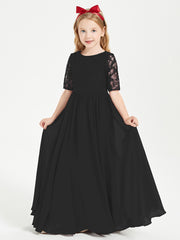 Robes de Demoiselle d'Honneur Junior en Dentelle à Demi-Manches Noir