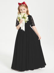 Robes de Demoiselle d'Honneur Junior en Dentelle à Demi-Manches Noir