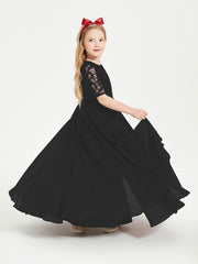 Robes de Demoiselle d'Honneur Junior en Dentelle à Demi-Manches Noir