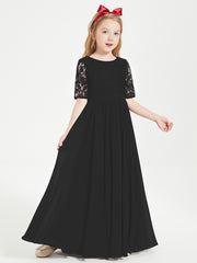 Robes de Demoiselle d'Honneur Junior en Dentelle à Demi-Manches Noir