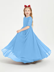 Robes de Demoiselle d'Honneur Junior en Dentelle à Demi-Manches Bleu