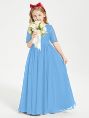 Robes de Demoiselle d'Honneur Junior en Dentelle à Demi-Manches Bleu