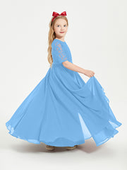 Robes de Demoiselle d'Honneur Junior en Dentelle à Demi-Manches Bleu