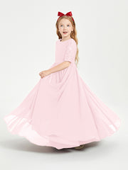 Robes de Demoiselle d'Honneur Junior en Dentelle à Demi-Manches Rose Pâle