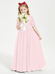 Robes de Demoiselle d'Honneur Junior en Dentelle à Demi-Manches Rose Pâle