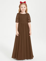 Robes de Demoiselle d'Honneur Junior en Dentelle à Demi-Manches Brun