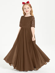 Robes de Demoiselle d'Honneur Junior en Dentelle à Demi-Manches Brun