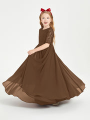 Robes de Demoiselle d'Honneur Junior en Dentelle à Demi-Manches Brun