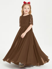 Robes de Demoiselle d'Honneur Junior en Dentelle à Demi-Manches Brun