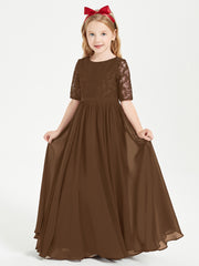 Robes de Demoiselle d'Honneur Junior en Dentelle à Demi-Manches Brun