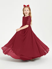 Robes de Demoiselle d'Honneur Junior en Dentelle à Demi-Manches Bordeaux