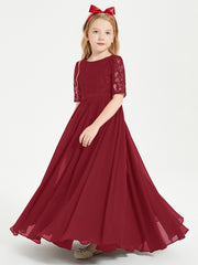 Robes de Demoiselle d'Honneur Junior en Dentelle à Demi-Manches Bordeaux