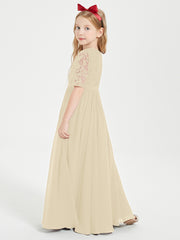 Robes de Demoiselle d'Honneur Junior en Dentelle à Demi-Manches Champagne