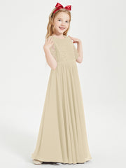 Robes de Demoiselle d'Honneur Junior en Dentelle à Demi-Manches Champagne