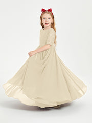 Robes de Demoiselle d'Honneur Junior en Dentelle à Demi-Manches Champagne