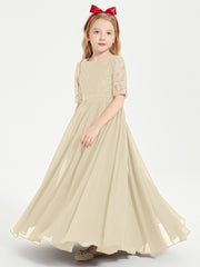 Robes de Demoiselle d'Honneur Junior en Dentelle à Demi-Manches Champagne