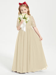 Robes de Demoiselle d'Honneur Junior en Dentelle à Demi-Manches Champagne