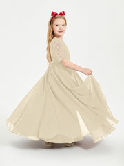 Robes de Demoiselle d'Honneur Junior en Dentelle à Demi-Manches Champagne