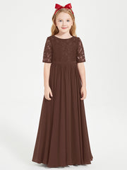 Robes de Demoiselle d'Honneur Junior en Dentelle à Demi-Manches Chocolat
