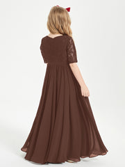 Robes de Demoiselle d'Honneur Junior en Dentelle à Demi-Manches Chocolat