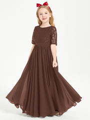 Robes de Demoiselle d'Honneur Junior en Dentelle à Demi-Manches Chocolat