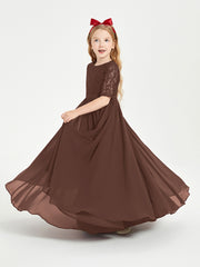 Robes de Demoiselle d'Honneur Junior en Dentelle à Demi-Manches Chocolat