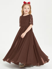 Robes de Demoiselle d'Honneur Junior en Dentelle à Demi-Manches Chocolat