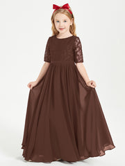 Robes de Demoiselle d'Honneur Junior en Dentelle à Demi-Manches Chocolat