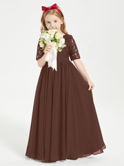 Robes de Demoiselle d'Honneur Junior en Dentelle à Demi-Manches Chocolat