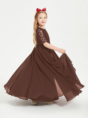Robes de Demoiselle d'Honneur Junior en Dentelle à Demi-Manches Chocolat