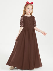 Robes de Demoiselle d'Honneur Junior en Dentelle à Demi-Manches Chocolat