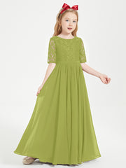 Robes de Demoiselle d'Honneur Junior en Dentelle à Demi-Manches Trèfle